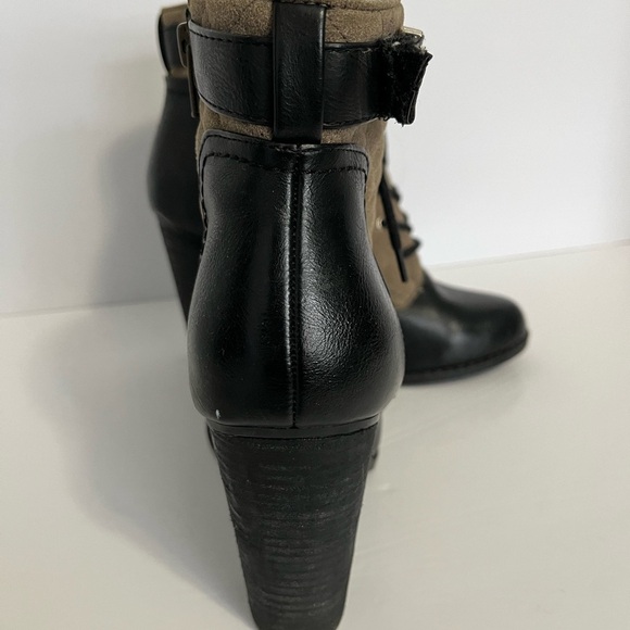Call It Spring Khaki 'Acirari' Heeled Booties Side Zip Lace Front Quilted Detail - Picture 4 of 9